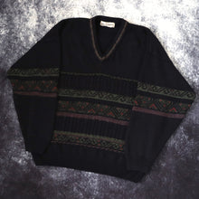 Load image into Gallery viewer, Vintage 90s Navy V Neck Aztec Grandad Jumper | Small
