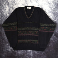 Load image into Gallery viewer, Vintage 90s Navy V Neck Aztec Grandad Jumper | Small
