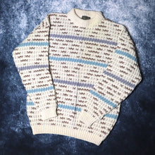 Load image into Gallery viewer, Vintage Cream Brown Blue &amp; Purple Heavy Knit Grandad Jumper | Large
