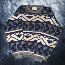 Load image into Gallery viewer, Vintage 90s Navy Grey &amp; Beige Aztec Grandad Jumper | Large
