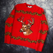 Load image into Gallery viewer, Vintage Red &amp; Gold Deer Jumper | Small
