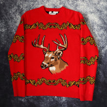 Load image into Gallery viewer, Vintage Red &amp; Gold Deer Jumper | Small
