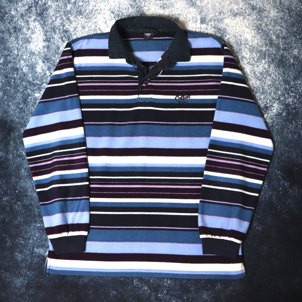 Vintage Stripy Cotton Traders Collared Fleece Sweatshirt | Medium